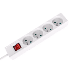 Rebel franču tipa pagarinātājs, 4 ligzdas, 2 m, ar slēdzi, 3 x 1,5 mm, balts