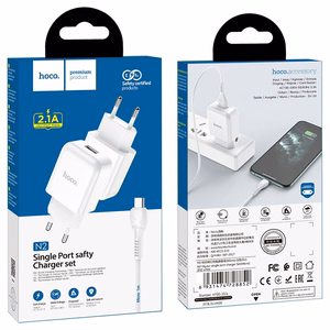 Tālruņa lādētājs Hoco USB A QC3.0 3A 18W + kabelis USB A uz Micro USB N3 balts