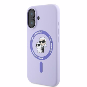 Karl Lagerfeld silikona magnētiskais viedtālruņa apvalks iPhone 16 Plus ar Karl & Choupette galvu gredzenu - violeta