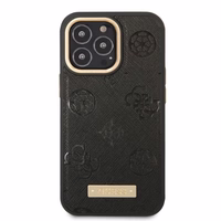 Guess GUHMP13LSAPSTK iPhone 13 Pro / 13 6.1" melns/melns cietais viedtālruņa apvalks Peony Logo Plate Magnētiskais MagSafe