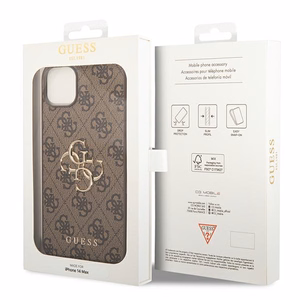 Guess 4G Big Metal Logo viedtālruņa apvalks iPhone 14 - brūns