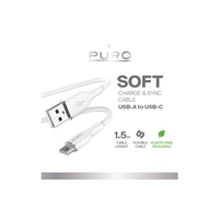 Puro Soft USB-A - USB-C kabelis 1.5m - balts