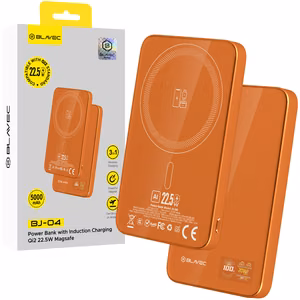 Blavec Внешний аккумулятор 5000mAh BJ-04 Ultra Slim 7,8mm - Type C - 22,5W магнитный MagSafe 3 в 1 (PBBJ04-MC5O) оранжевое стекло