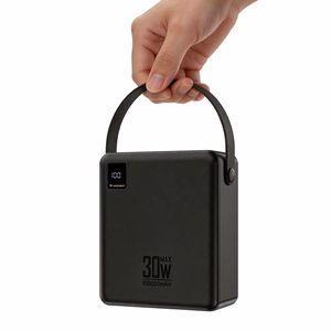 Wozinsky W8-B 100000mAh 30W ārējais akumulators, 2xUSB-A, 2xUSB-C, ar lukturīti, melns