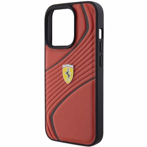 Ferrari Twist Metal Logo viedtālruņa apvalks iPhone 15 Pro - sarkans