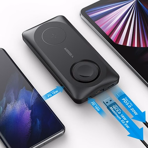 VEGER Portatīvais lādētājs 10000 mAh ar bezvadu uzlādi saderīgs ar MagSafe PD QC3.0 3A 22,5W MagMulti (W1156) melns