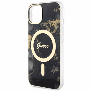 Guess GUHMP14SHTMRSK iPhone 14 6.1" melns/melns cietais apvalks Golden Marble Magnētiskais