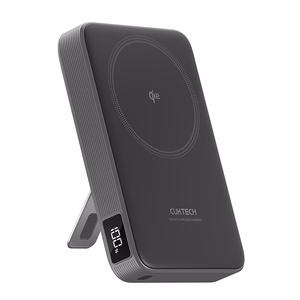Cuktech WPB100 ārējais akumulators 10 000 mAh, Qi2, 30 W, ar magnētisku stiprinājumu un statīvu – melns