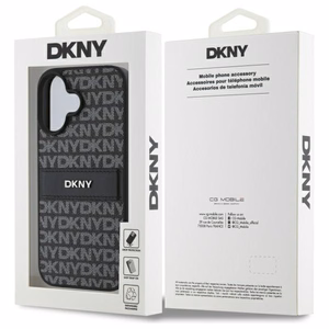 DKNY tekstūras raksta svītrains viedtālruņa apvalks iPhone 16 - melns