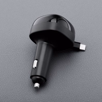 FORCELL F-ENERGY Alu automašīnas lādētājs ar ievilktu kabeli Type C un Type C + USB A pieslēgvietām PD QC4.0 SFC2.0 3A 75W melns