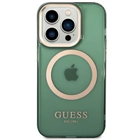 Guess GUHMP14XHTCMA iPhone 14 Pro Max 6.7 ciets vāciņš – zaļš/khaki – ar zeltainu kontūru, caurspīdīgs MagSafe