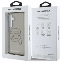 Karl Lagerfeld viedtālruņa apvalks ar rhinestones Karl Head logotipu Samsung Galaxy S25 melns