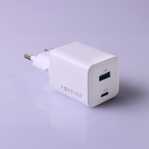 Forever TC-08-45AC GaN PD QC lādētājs 1x USB-C 1x USB 45W balts