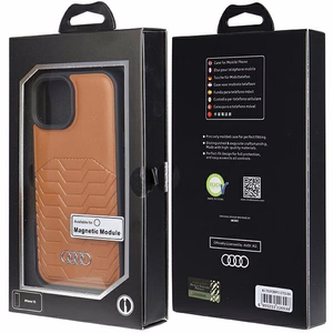 Audi sintētiskās ādas viedtālruņa apvalks MagSafe iPhone 15 / 14 / 13 - brūns
