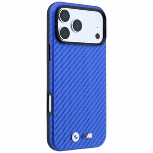 BMW aizsargvāciņš ierīcei iPhone 18 Pro Max / 17 Pro Max: (Carbon Metal Logo), saderīgs ar MagSafe, krāsa – zila