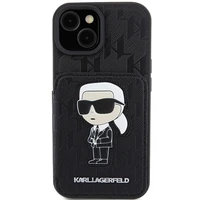 Karl Lagerfeld Saffiano Cardslots and Stand Monogram Ikonik Patch Viedtālruņa apvalks iPhone 15 - melns