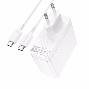 Borofone sienas lādētājs BN11 Imperial - USB + 2xType C - QC 3.0 PD 100W ar Type C uz Type C kabeli balts