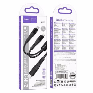 Cable 2in1 USB C to USB C+Lightnig Hoco 1 m X123 black