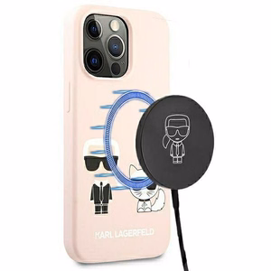 Karl Lagerfeld Silicone Ikonik Karl&Choupette MagSafe чехол для iPhone 13 Pro / iPhone 13 - светло-розовый
