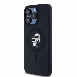 Karl Lagerfeld Silikona Karl&Choupette Ring MagSafe viedtālruņa apvalks iPhone 15 Pro Max - melns
