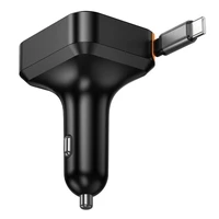 Automobiļa lādētājs Hoco ar ievilkamu kabeli 2 x USB C + USB A QC PD 65W NZ18 melns