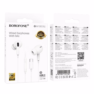 Borofone Austiņas BM100 Pro Fuente ar mikrofonu Type C (DAC) baltas