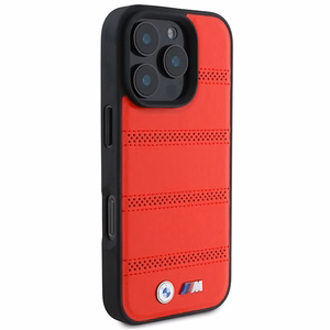 BMW M Perforēts un Šūts Līnija Magnētiskais viedtālruņa apvalks iPhone 16 Pro - sarkans