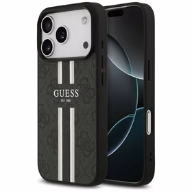 GUESS viedtālruņa apvalks IPHONE 17 Pro, saderīgs ar MagSafe GUHMP17LP4RPSK (4G Printed Stripes), melns
