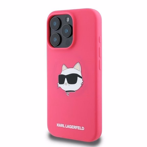 Karl Lagerfeld silikona viedtālruņa apvalks Choupette Head Print Magnētiskais iPhone 16 Pro Max - fuksija