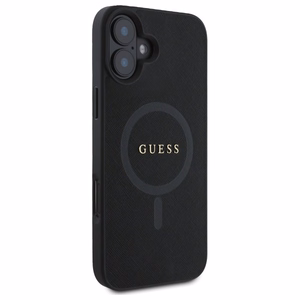 Guess Saffiano Classic Logo Magnētiskais viedtālruņa apvalks iPhone 16 - melns