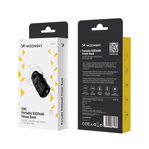 Wozinsky WF16-YLS 5000mAh 15W Lightning mini portatīvais lādētājs ar iebūvētu USB-C kabeli un Apple Watch lādētāju - melna