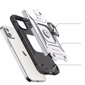 Wozinsky Ring Armor iPhone 14 viedtālruņa apvalks ar magnētisko turētāju gredzenu sudraba krāsas
