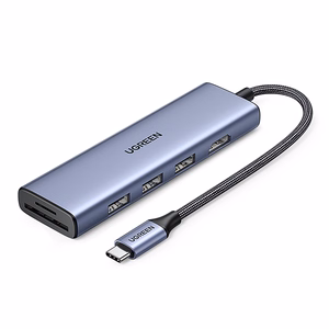 Ugreen CM511 20956A 6in1 sadalītājs USB-C - HDMI / 3x USB-A 3.0 / SD/TF karšu lasītājs - pelēks