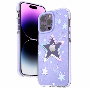Kingxbar Heart Star Series viedtālruņa apvalks iPhone 14 Plus violeta zvaigznes apvalks