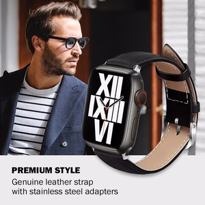 Crong Noble Band dabīgās ādas siksniņa Apple Watch 44 / 45 / 46 / 49 mm, “Black Noir” krāsā