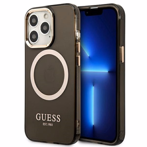 Guess Gold Outline caurspīdīgs Magnētiskais MagSafe viedtālruņa apvalks iPhone 13 Pro / iPhone 13 - melns
