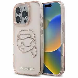 Karl Lagerfeld IML Rhinestones Karl Head Case for iPhone 16 Pro Pink