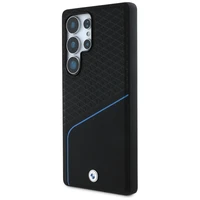 BMW ādas teksturēts un gluds MagSafe viedtālruņa apvalks Samsung Galaxy S25 Ultra – melns