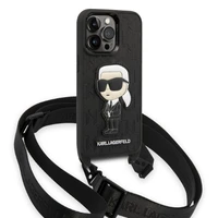 Karl Lagerfeld KLHCP14LSTKMK iPhone 14 Pro 6.1" cietais viedtālruņa apvalks melns/melns Monogrammas Ikonik Patch
