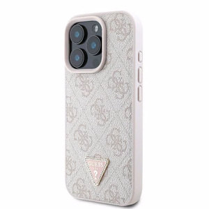 Guess Ādas 4G Trīsstūra Strass Magnētiskais viedtālruņa apvalks iPhone 16 Pro Max - rozā