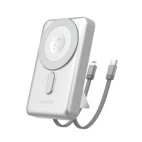 Dudao K29 10000mAh PD 20W Magnētiskā portatīvais lādētājs ar metāla apvalku, statīvu un iebūvētiem USB-C/Lightning kabeļiem - sudraba