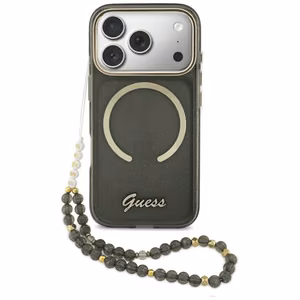 Guess IML Glitters Script Siksniņa MagSafe Maciņš for iPhone 17 Pro - melns