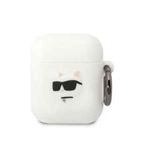 Karl Lagerfeld KLA2RUNCHH AirPods 1/2 apvalks balts/balts silikona Choupette galva 3D