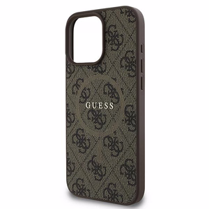 Guess 4G gredzens klasiskā logotipa magnētiskais viedtālruņa apvalks iPhone 16 Pro - brūns