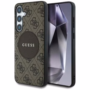 Guess 4G Round Patch Classic Logo MagSafe Чехол для Samsung Galaxy S25 Plus коричневый