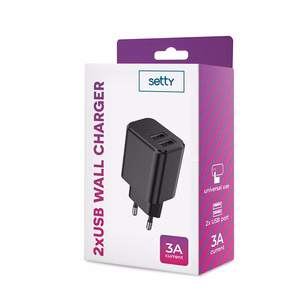 Setty зарядное устройство 2x USB 3A черный