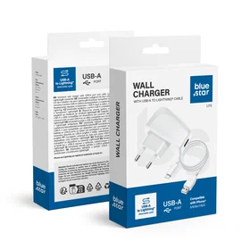 BLUE STAR LITE ceļojumu lādētājs 1A 5W USB A + kabelis USB A uz Lightning TFK-TC-1095B balts
