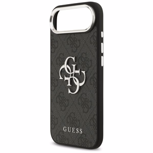 GUESS viedtālruņa apvalks IPHONE 17 Air GUHCP17MP4G4SMCK (4G PU ādas apvalks ar lielu 4G un klasisko logotipu un sudraba metāla kameras rāmi) melns