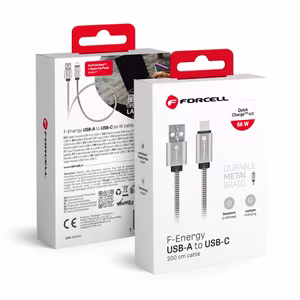 Cable USB A to USB C Forcell F-Energy QC4.0 3A 66W Metal 2 m C234 silver