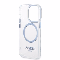 Guess GUHMP14XHTRMB iPhone 14 Pro Max 6.7" zils cietais viedtālruņa apvalks ar metāla kontūru, magnētiskais (MagSafe)